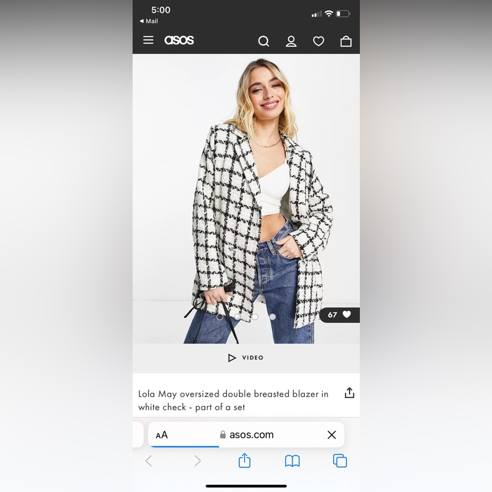 Asos oversized plaid blazer. Size 8. Part of a set. New with tags, never worn